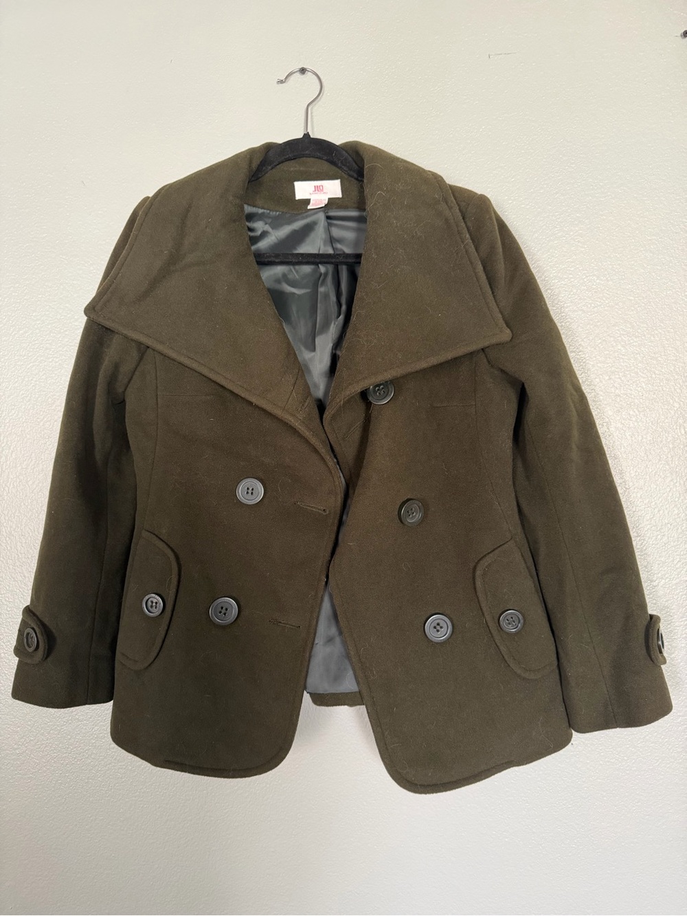 J Lo Women’s Double-Breasted Peacoat Jacket - Olive Green